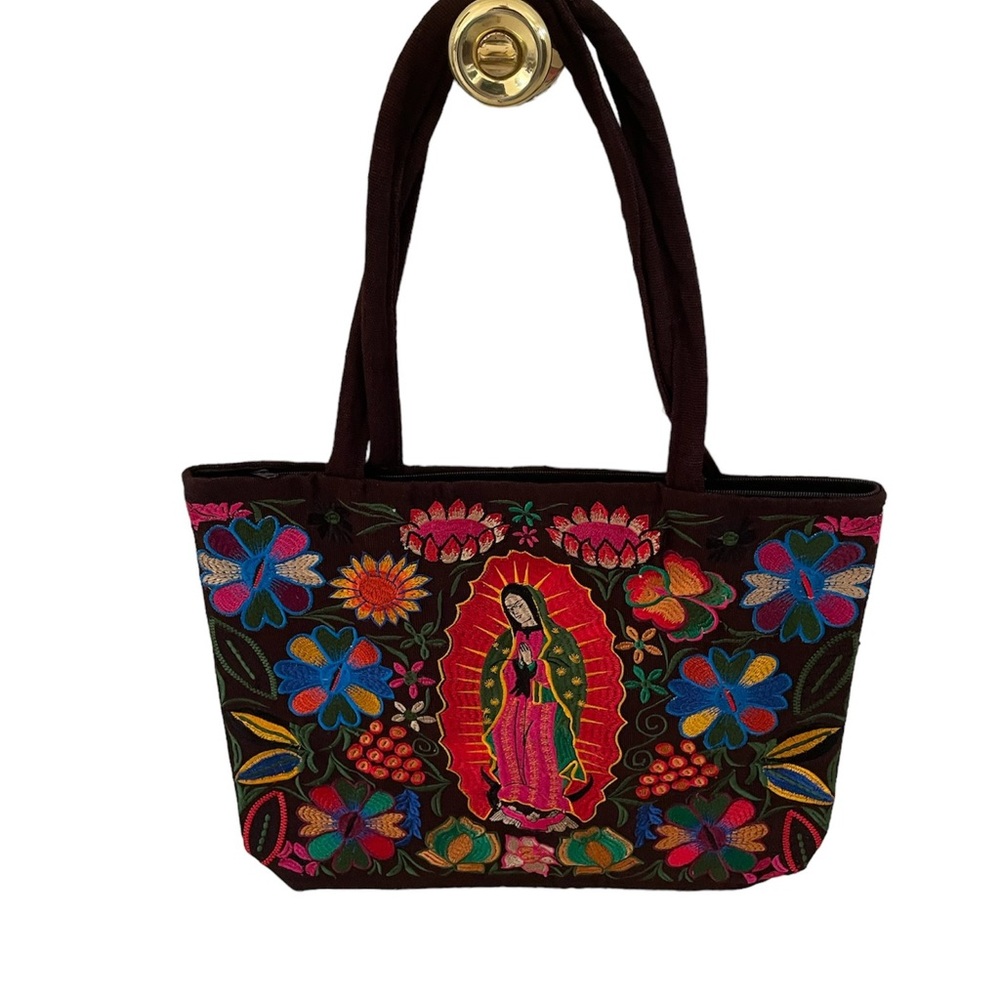 Mexican Embroidered Tote Bag, embroidered tote, Our lady of Guadalupe Tote